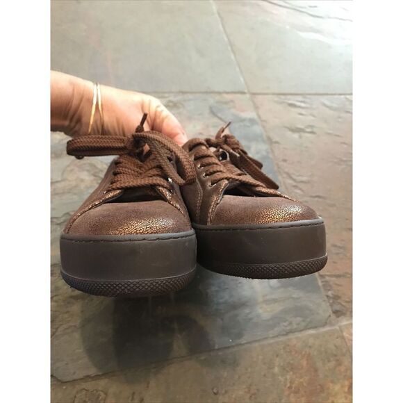 Max Mara Women Copper Metallic Maxiv Leather Lace Up Tie Sneakers EU 38 US 7.5 - Picture 4 of 12